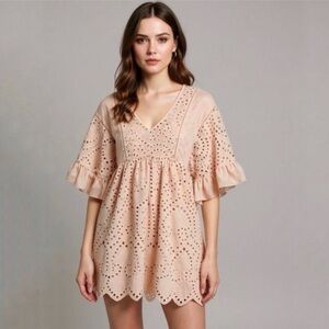 Akemi + Kin Peach Eyelet mini dress